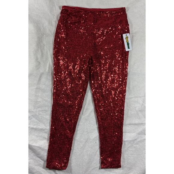 Tipsy Elves Pants - Red SEQUIN High Waist LEGGINGS Inside Waist POCKET TIPSY ELVES Stretchy NWT